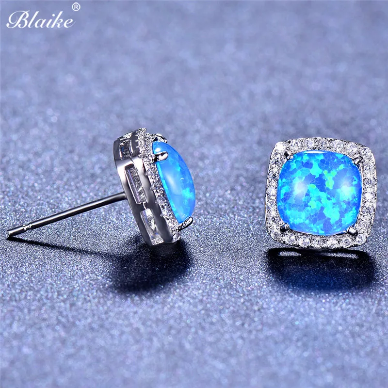 Blaike маленькие квадратные синие/зеленые/белые огненные опаловые серьги гвоздики