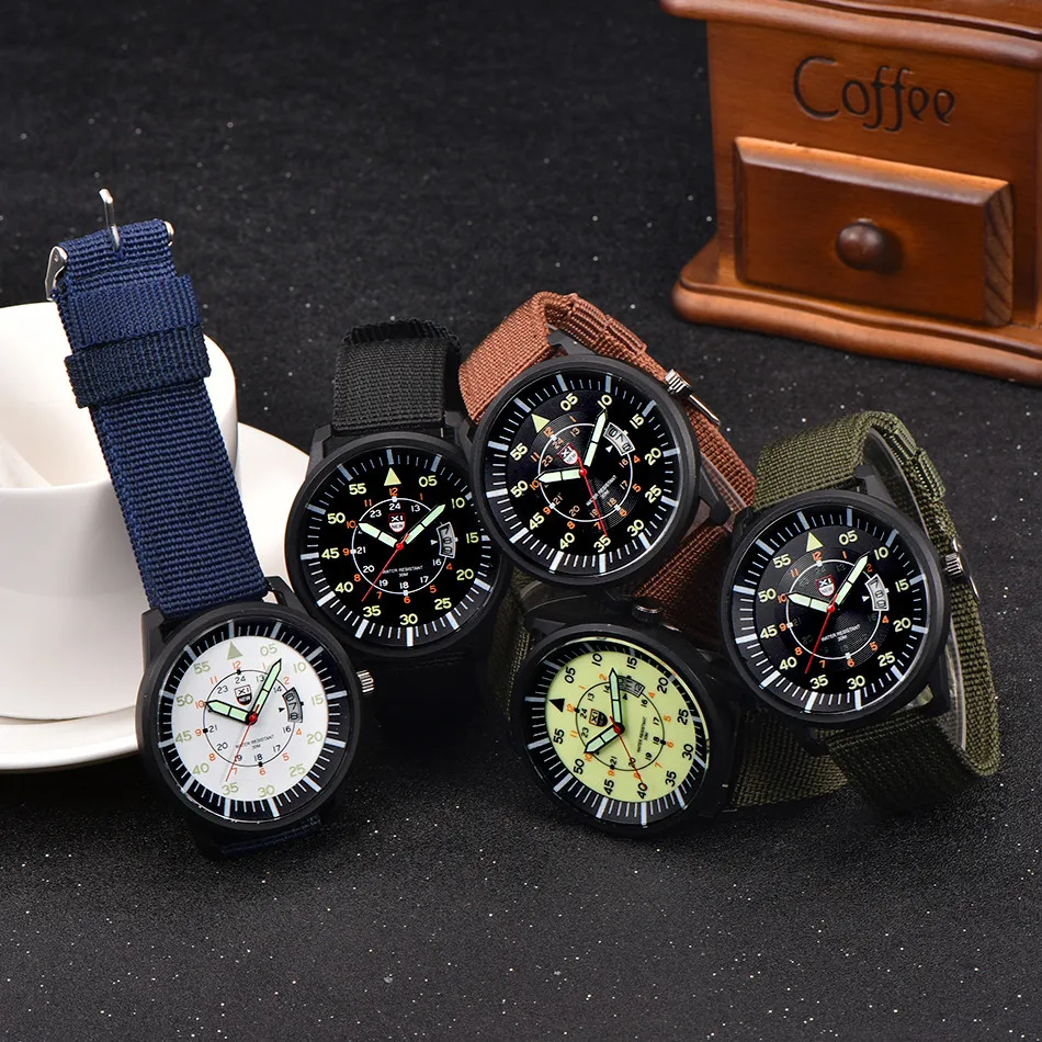 

2019 Top Brand Canvas Wrist Watches Men's Sport Calendar Clock Masculino Men Steel Dial Military Quartz Watch
