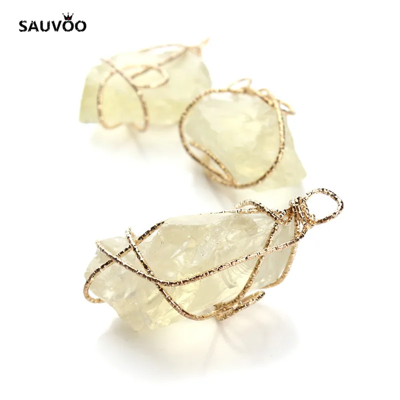 SAUVOO 1pc/lot Only Gold Color Twine Irregual Stone Charm Pendants 25x50mm for DIY Necklace Choker Jewelry Making Finding | Украшения и