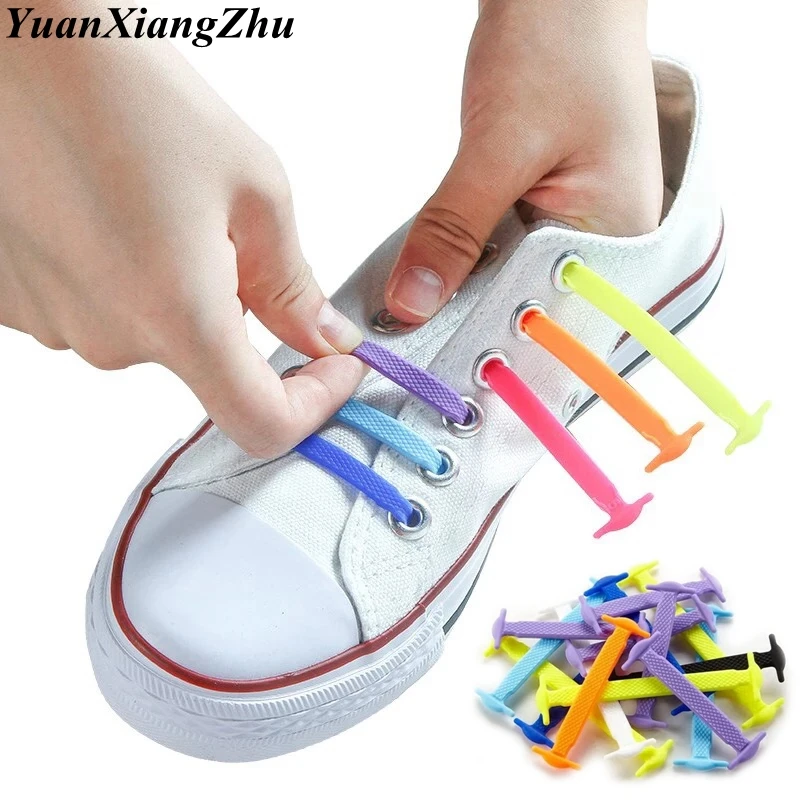 

16pcs/lot Elastic No Tie Shoelaces Silicone Shoelaces Elastic Shoelace Creative Lazy Silicone Laces Rubber Shoelace L12/L13