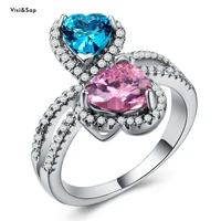 visisap double heart red blue zircon rings for women pretty anniversary birthday gifts ring fashion jewelry supplier b1030