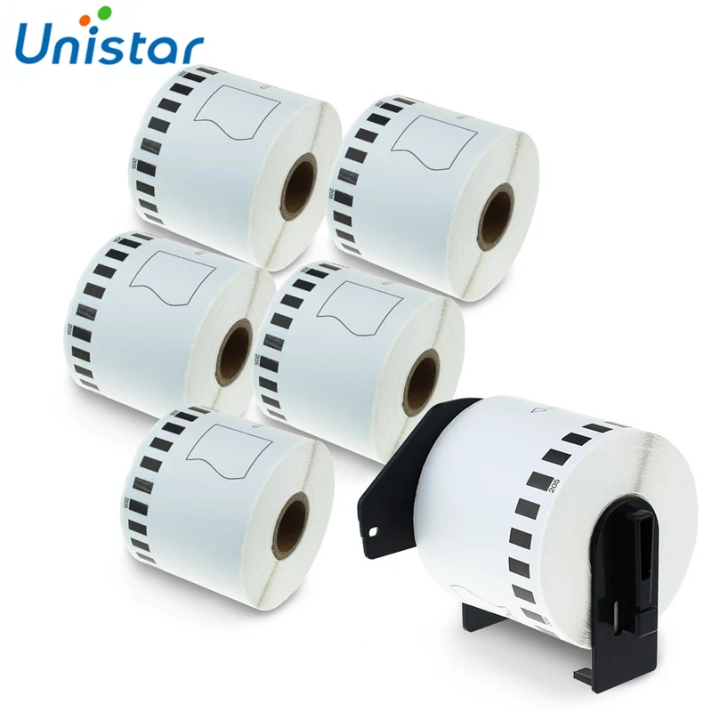 Unistar 6 рулонов совместимы с DK-22205 бумажной ленты этикетки черный на белом 62 мм x 30 48