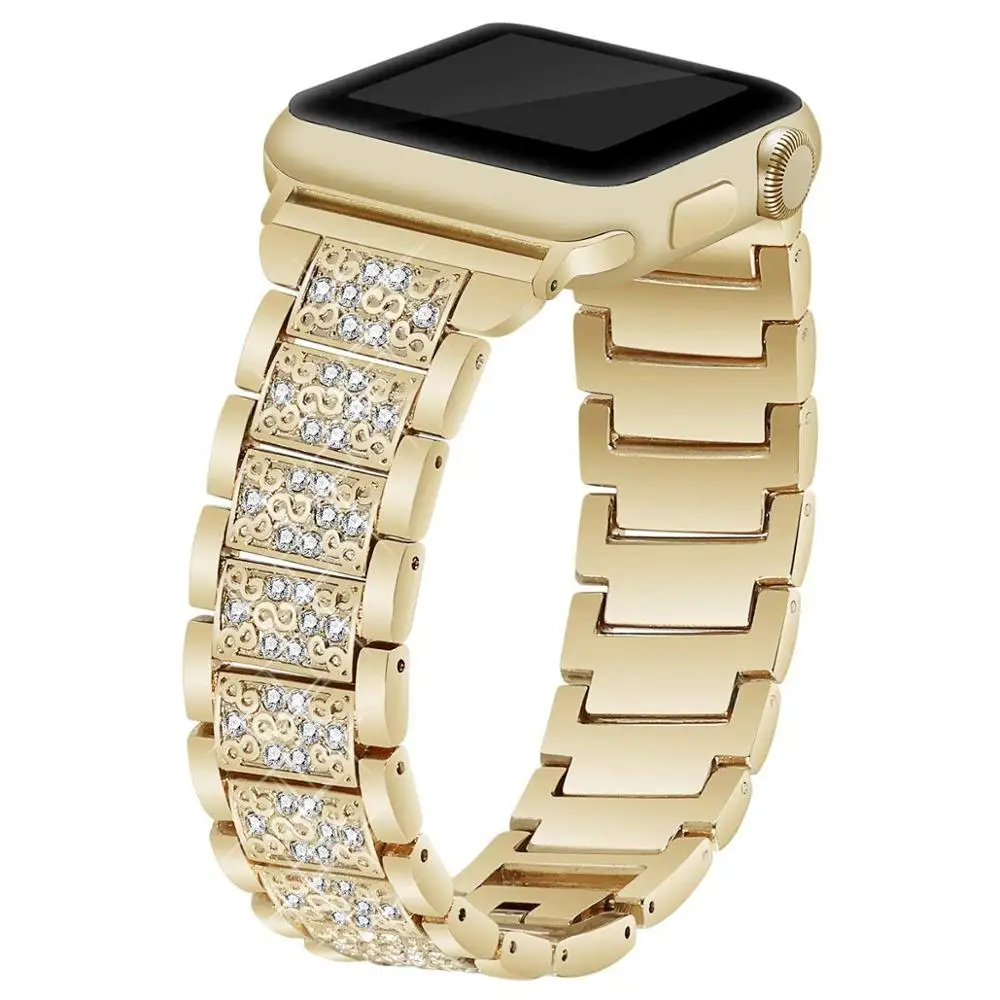 Gold Для женщин бриллиантовый браслет ремешок для наручных часов Apple Watch, версии 5 4 3 2 1 класса люкс; со стразами; с металлическим ремнем ссылка 40/44/38 мм/42 мм браслет - Цвет ремешка: Gold