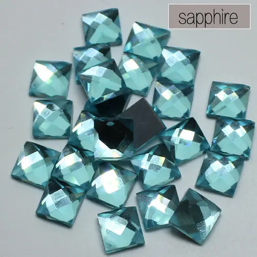 sapphire Разноцветные стеклянные стразы DIY 6 мм 8 мм 10 мм 100 шт./лот квадратной формы с плоской задней поверхностью приклеиваемые аксессуары для одежды - Цвет: sapphire