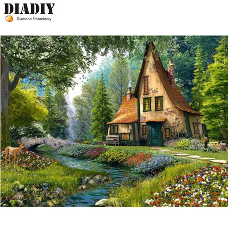 Full drill 5D DIY diamond embroidery forest villa scenic square painting Cross Stitch Rhinestone mosaic home decoration | Дом и сад