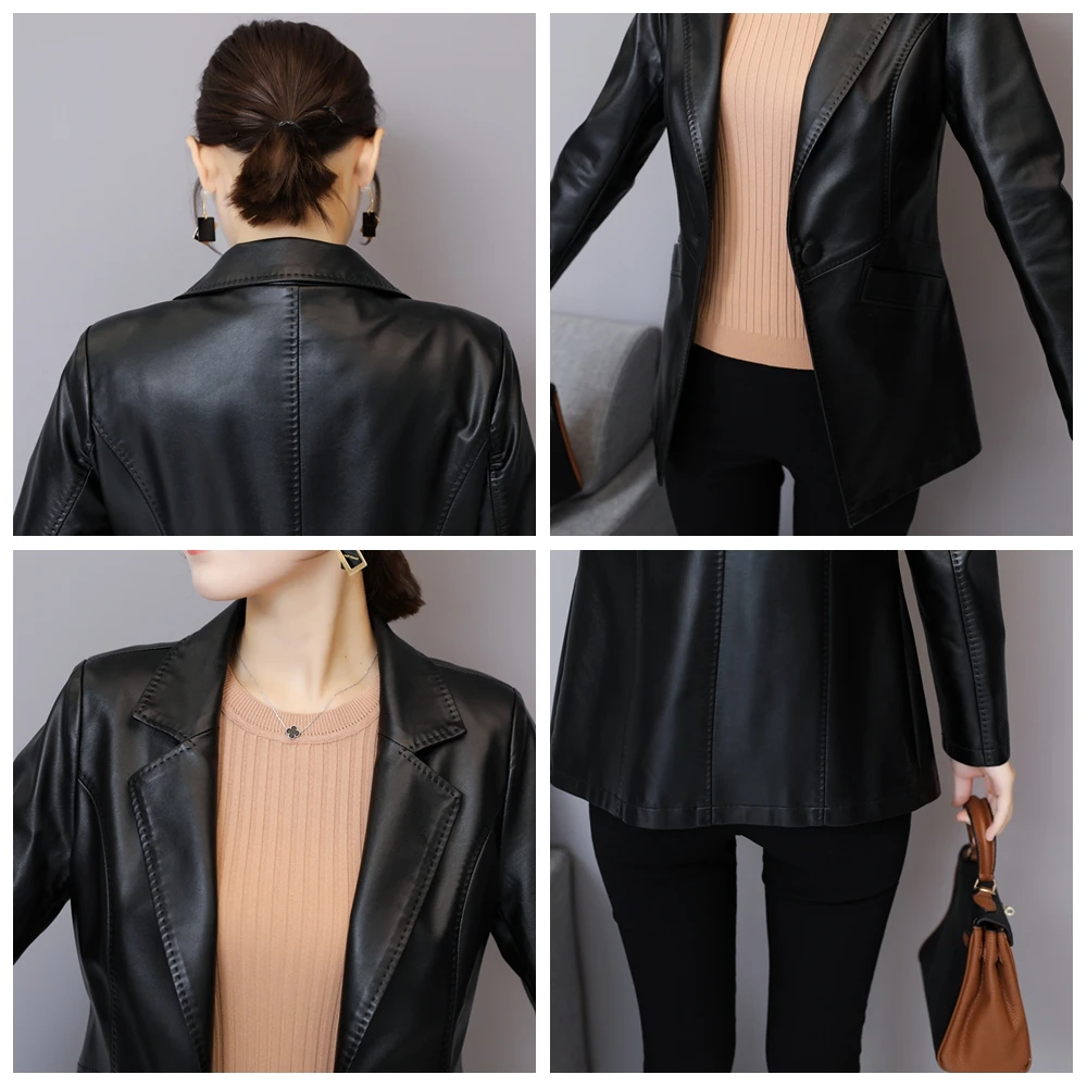 ZitherGo модный Женский блейзер из искусственной кожи женский тонкий пиджак с