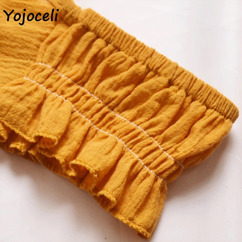 Женская пляжная блузка Yojoceli белая короткая в стиле бохо с оборками и бантом лето