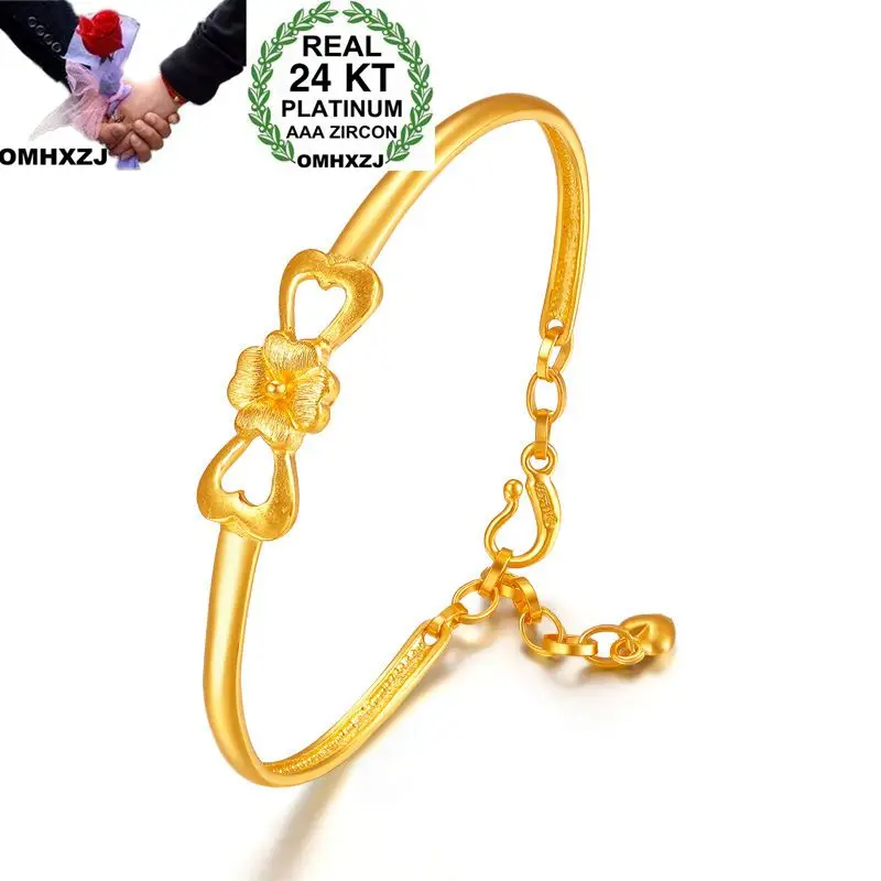 

OMHXZJ Wholesale European Fashion Woman Girl Party Wedding Gift Bowtie 24KT Yellow Gold Cuff Bangle BA99