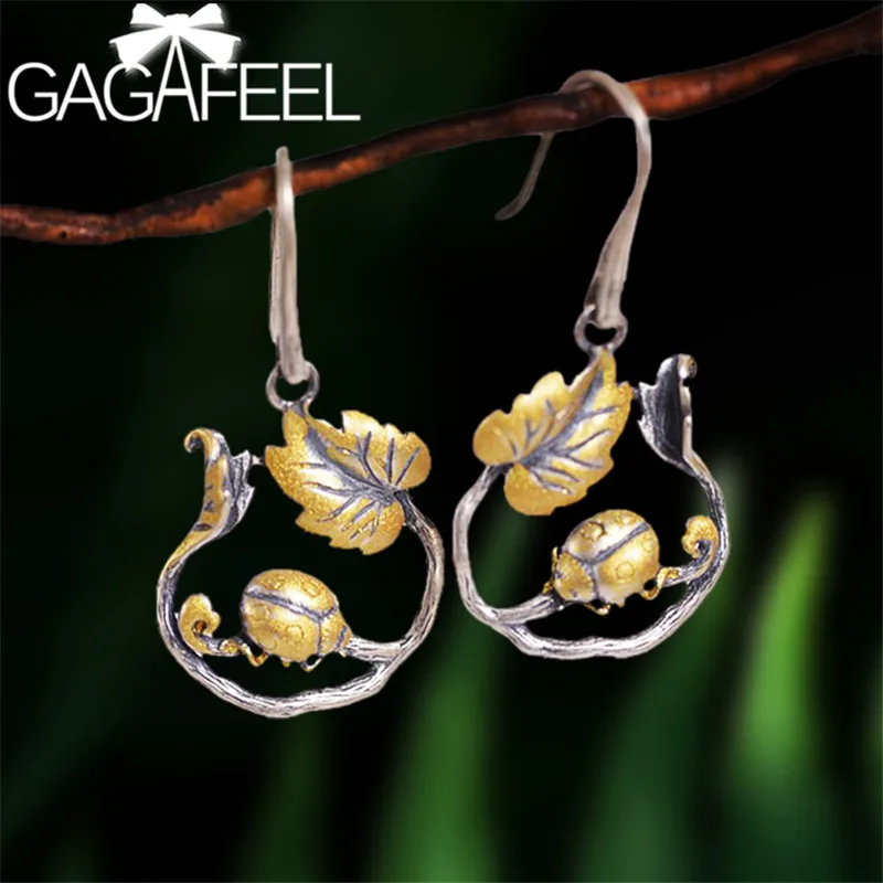 Женские серьги-подвески божья коровка GAGAFEEL серьги из серебра 925 пробы с листьями |