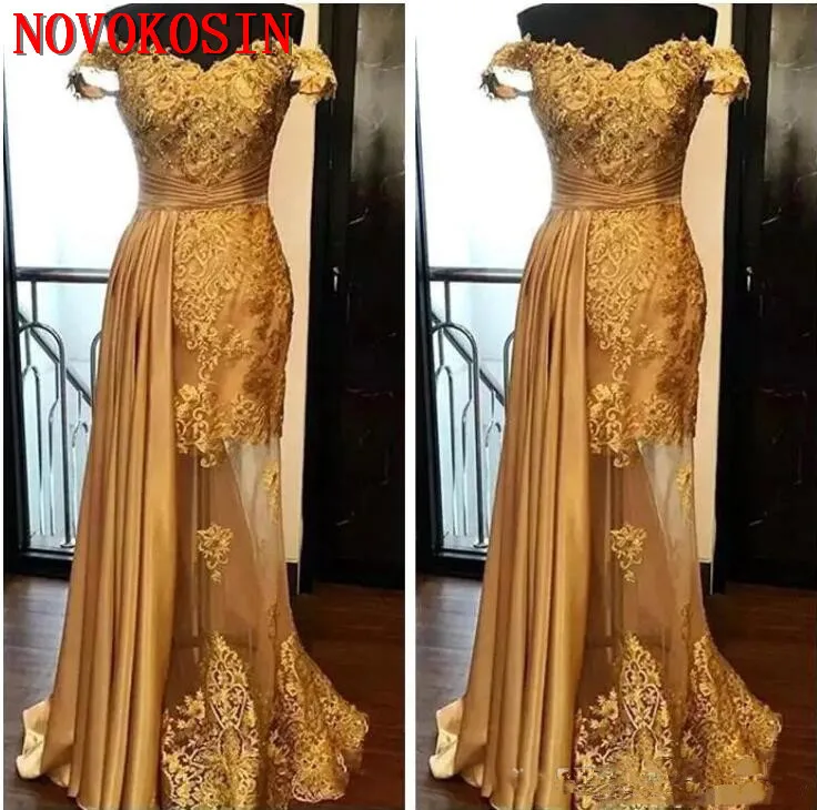 Elegant Gold Mermaid Evening Dress Latest 2019 Sample Lace Beaded Prom ...