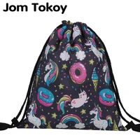 jom tokoy fashion drawstring bag printing unicorn mochila feminina drawstring backpack women daily casual girls knapsack 29037