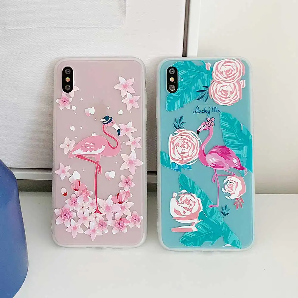 Boucho нескользящий ТПУ чехол для телефона iPhone XS MAX XR X милый мультфильм Фламинго