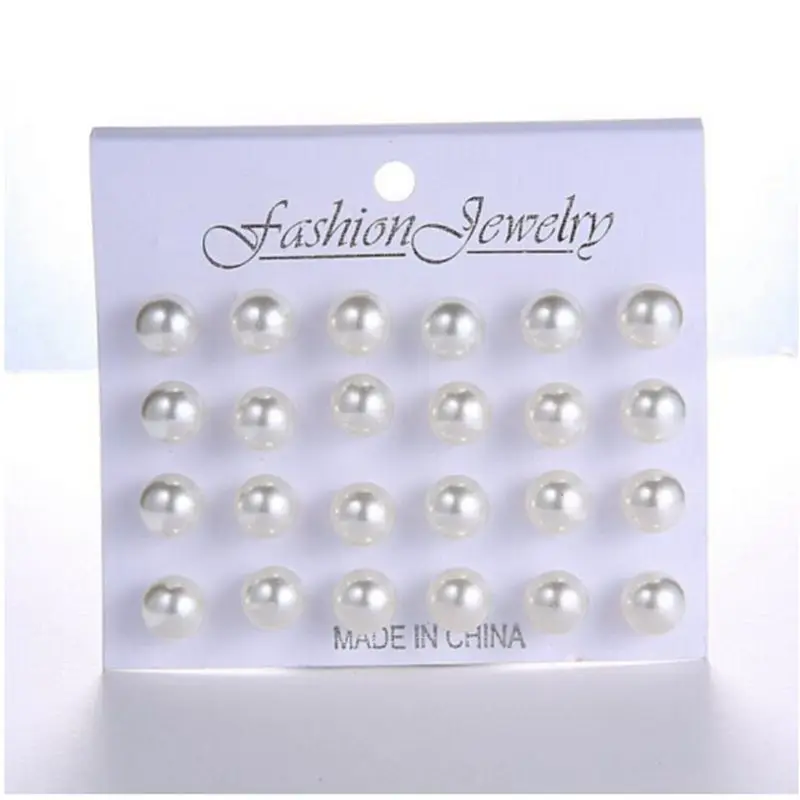 

12 pairs/set White Simulated Pearl Stud Earrings Set For Women Girl Fashion Jewelry Accessories Piercing Ball Earrings Wholesale