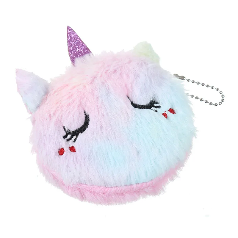 pink shy cat Мультфильм Плюшевый единорог портмоне милый кот мех круг кошелек девушка клатч вышитая сумка ключ наушники Органайзер Сумка детский подарок - Цвет: pink shy cat