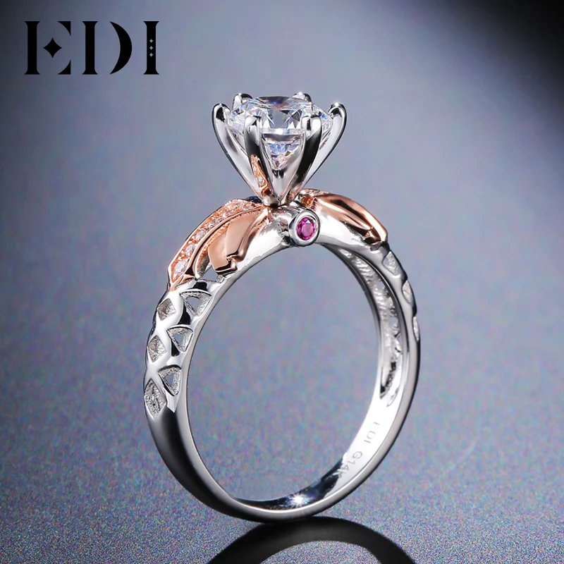 EDI Роскошные 1ct Moissanite алмазные 14k 585 розовое белое золото кольцо для женщин рубиновые обручальные кольца ювелирные украшения Рождественские подарки