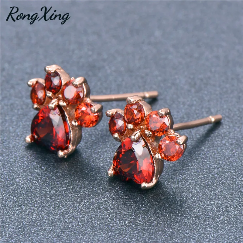 RongXing женские серьги гвоздики в виде кошачьих когтей с красным сердцем из