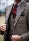 Мужской темно-коричневый твидовый костюм Donegal, индивидуальный заказ, мужской твидовый костюм, индивидуальный однобортный мужской костюм с вырезом на воротнике (пиджак + брюки + жилет)