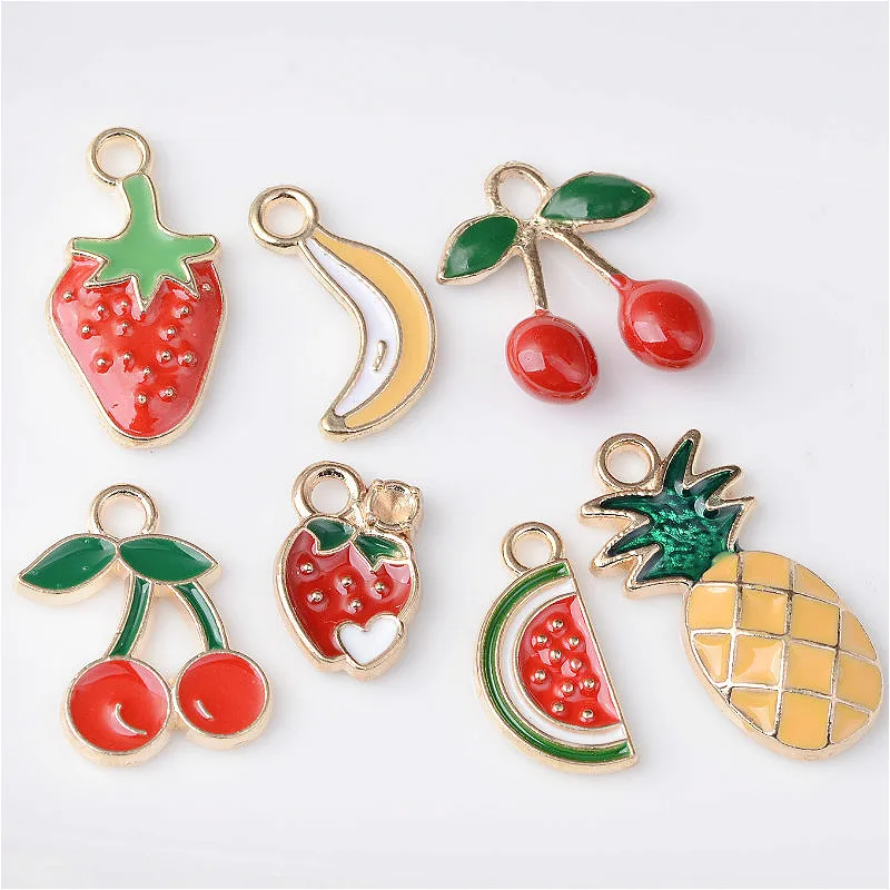 10 шт. эмалированные туфли для волос клубника вишня банан ананас арбуз подвески из