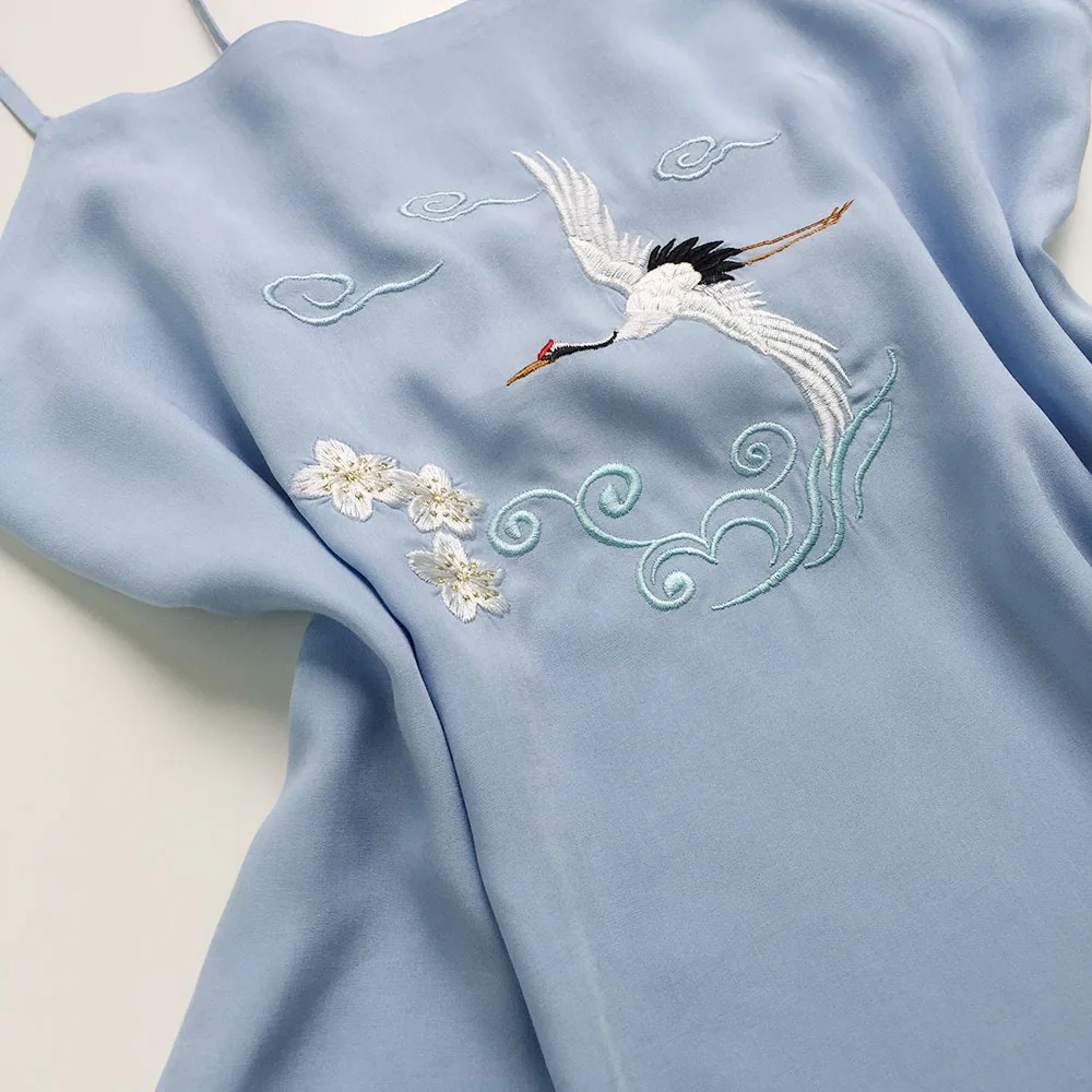 Китайский стиль женский hanfu костюм-ночная сорочка с вышивкой кран одежда Традиционный китайский красивый топ на бретелях для женщин hanfu - Цвет: color2