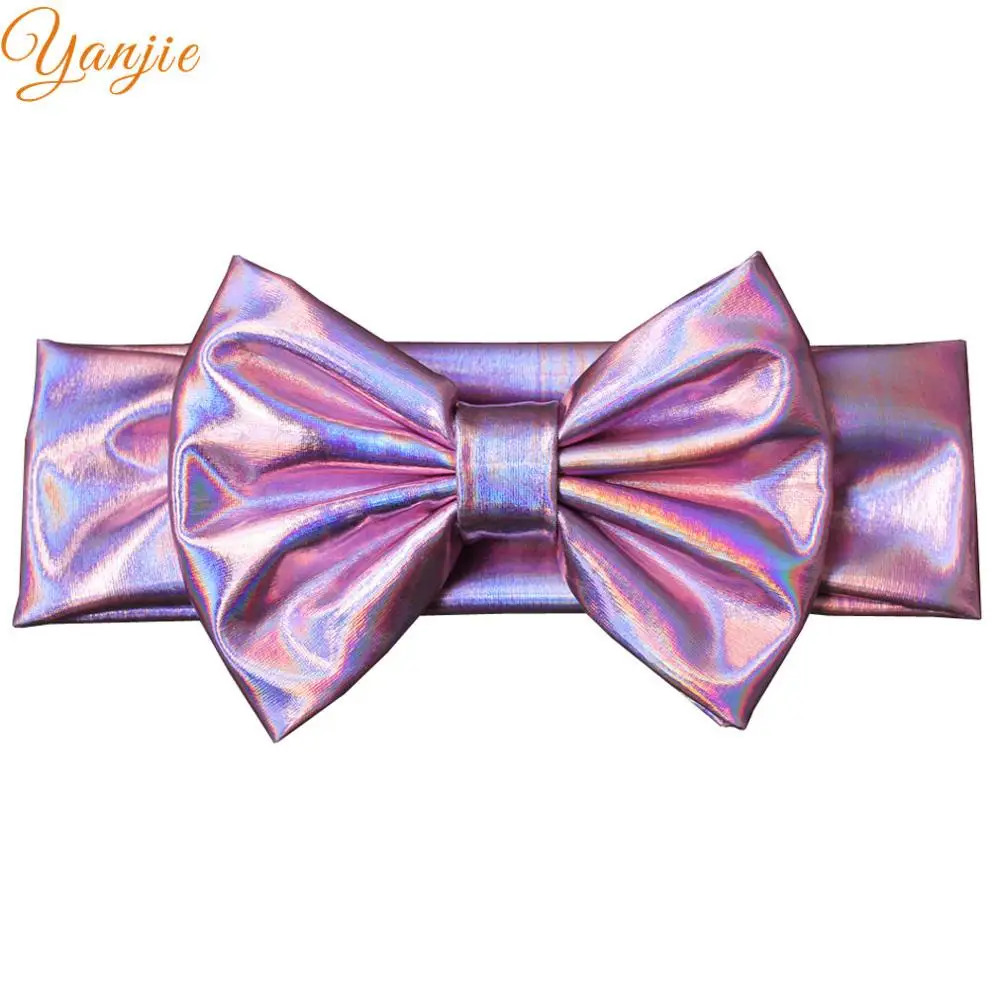pink iridescent 1 шт.,, 5 дюймов, металлические банты для волос, ободок, эластичный, корейский стиль, аксессуары для волос для девочек, для детей, повязка на голову, аксессуары для волос - Цвет: pink iridescent