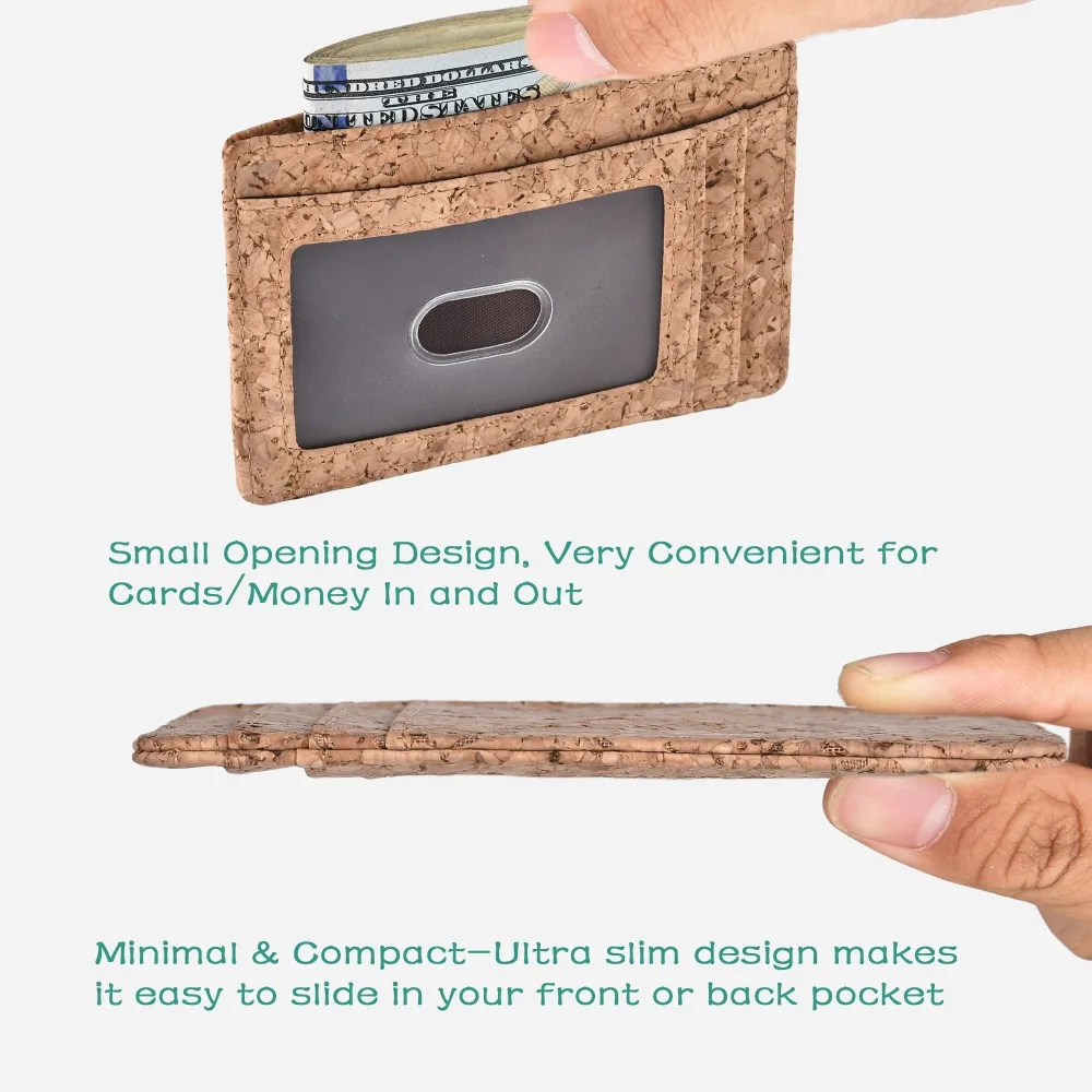Тонкий кошелек RFID передний карман Красное вино из пробки Ткань Vegan кожаный