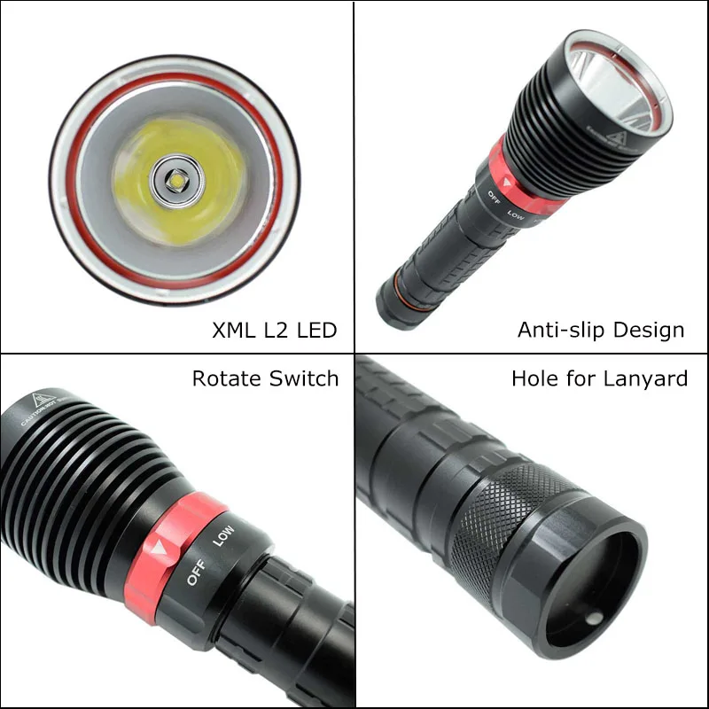 Powerful 2000 Lumen Diving Torch XML L2 3 Modes Led Dive Flashlight Waterproof Scuba Light for Underwater Hunting Spearfishing