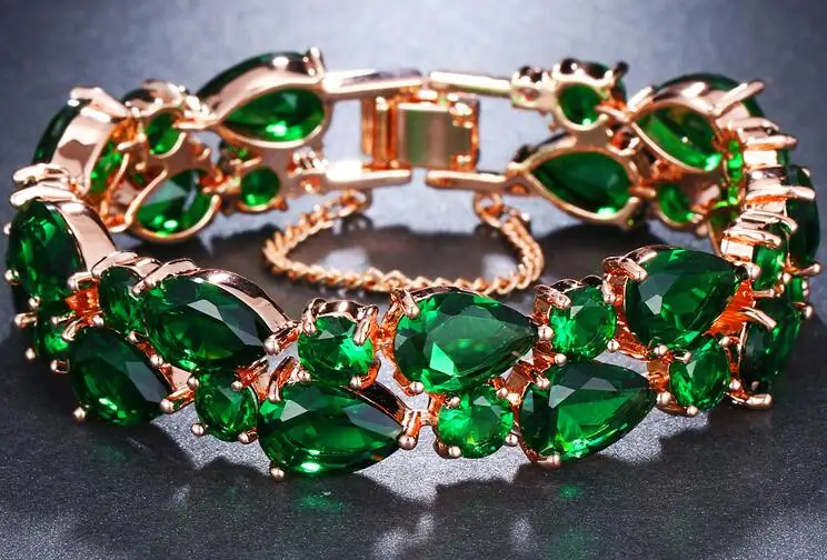 rose gold green Emmaya Шарм Роза/белое золото Цвет Мона Лиза зеленый и синий кубический циркон браслеты для женщин Свадьба для женщин подарок - Окраска металла: rose gold green