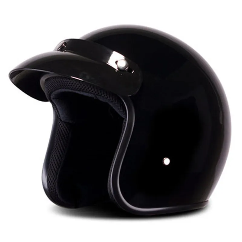 gloss black BYE Ретро Винтаж мотоциклетный шлем 3/4 открытый шлем мотоцикл кафе гонщик круизер Чоппер Мото шлем с пузырьковым козырьком - Цвет: gloss black