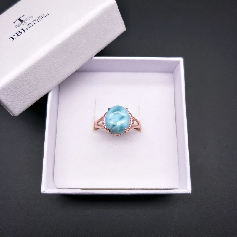 

TBJ,Simple style natural gemstone Larimar rings 925 sterling silver fine jewelry for women & girls anniversary or daily wear