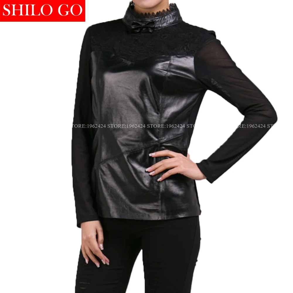 Женская короткая рубашка из овечьей шкуры Черная кружевная винтажная