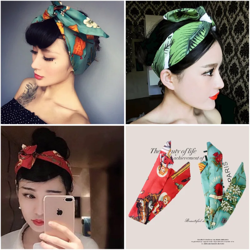 Повязка на голову в стиле ретро с цветочным принтом 1 шт.|hair band ribbon|headband turbanheadband