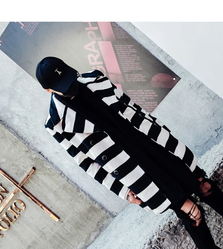 New Arrival Darkly Western Style Fashion Slim Mens Mid-Long Wool coat Hip Hop Autumn Male Casual Striped Overcoats Streetwear