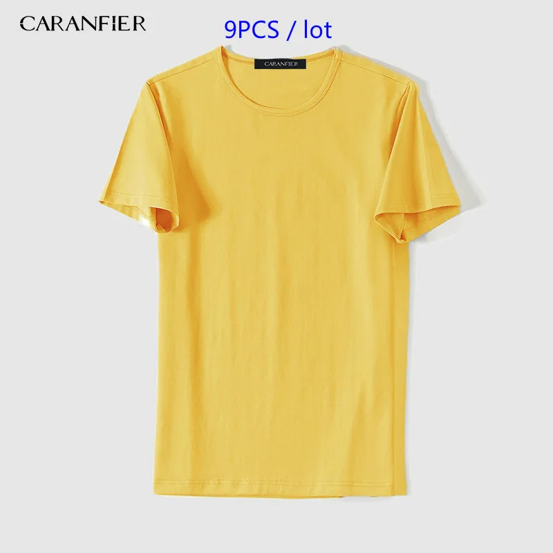 CARANFIER 9 шт. Футболка мужская хлопковая Однотонная футболка o-образным вырезом с коротким рукавом мужские футболки летние мужские повседневные новые брендовые Топы - Цвет: Цвет: желтый