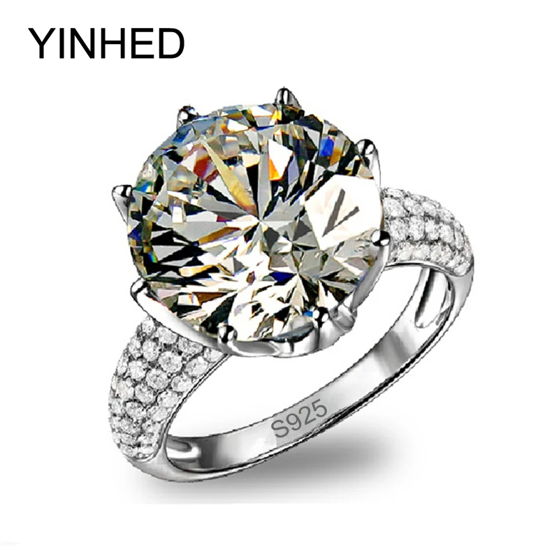 

YINHED Luxury Big 5 Carat CZ Diamant Wedding Rings for Women Real 925 Sterling Silver Ring Bridal Engagement Ring Jewelry ZR133