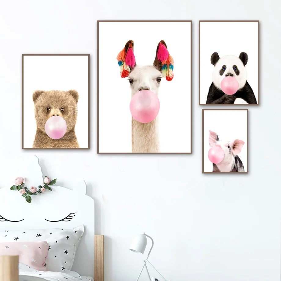Koala kangaroo Panda Bear Blowing Bubbles Wall Art Canvas Painting Nordic Posters And Prints Pictures Baby Kids Room Decor | Дом и сад
