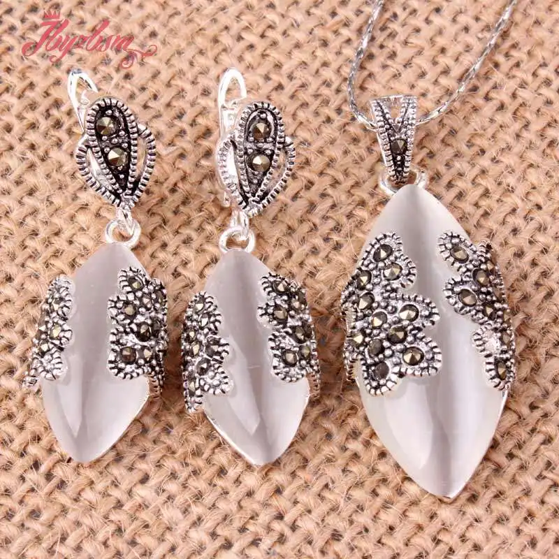 Marquise Cat Eyes Stone Beads Tibetan Silver 10x22mm Earrings 14x30mm Pendant Fashion Style Wholesale Free Shippig|pendants wholesale|f