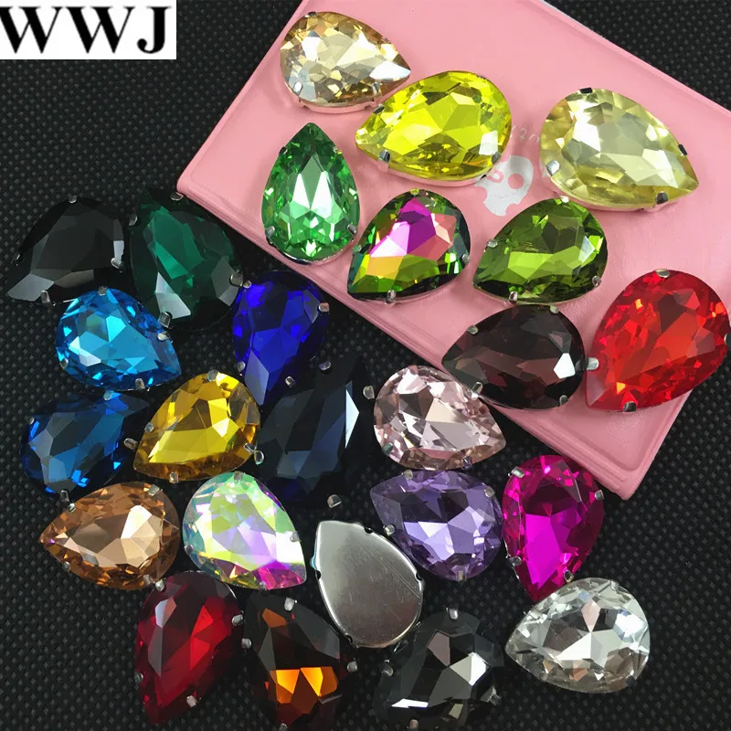 Olivine Color Sew On Crystal каплевидный камень с металлическим зажимом 10x14 мм 13x18 18x25 20x30мм|sew