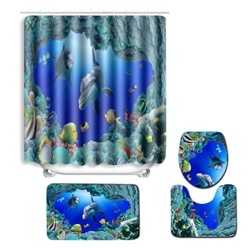 Shower Curtain Set 4 шт./компл. Черепашки Ниндзя набивным рисунком Ванная комната украшения душ Шторы пьедестал коврик крышки унитаза крышка коврик нескользящий коврик для ванной комнаты Набор - Цвет: Shower Curtain Set