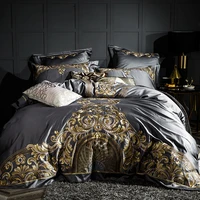 luxury gray red 1000tc satin egyptian cotton bedding set gold royal embroidery queen king duvet cover bed linensheet pillowcase