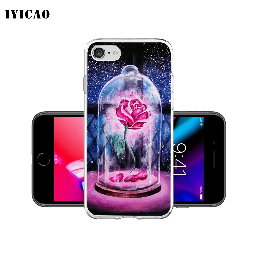 Мягкий силиконовый чехол для телефона IYICAO Beauty Beast Rose Princess iPhone X XR XS MAX 6 6s 7 8 Plus 5 5S SE