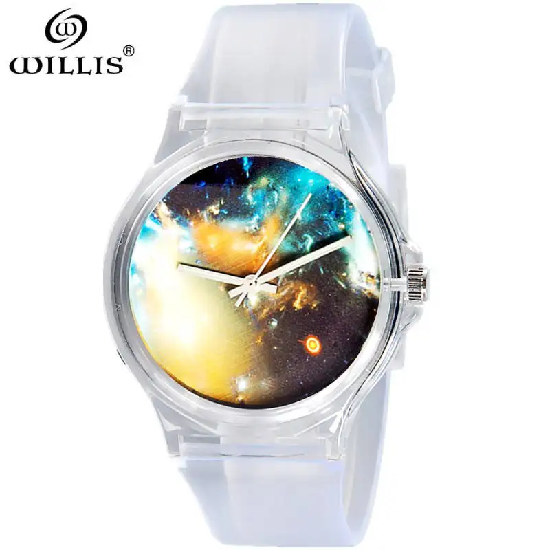 Женские часы WILLIS прозрачные силиконовые наручные с космическим диалектом