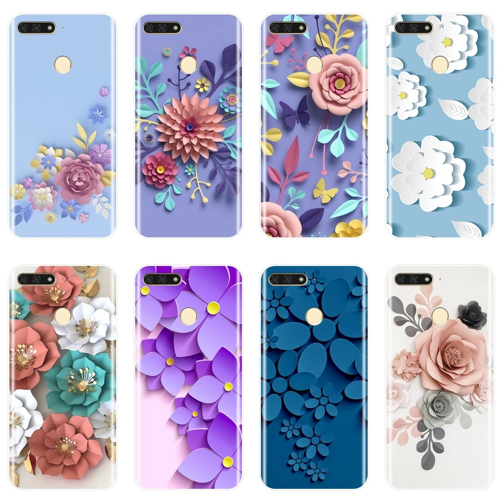 Чехол для телефона huawei Y3 Y5 Y6 II Y7 Pro Мягкий силиконовый розового цветка на заднюю