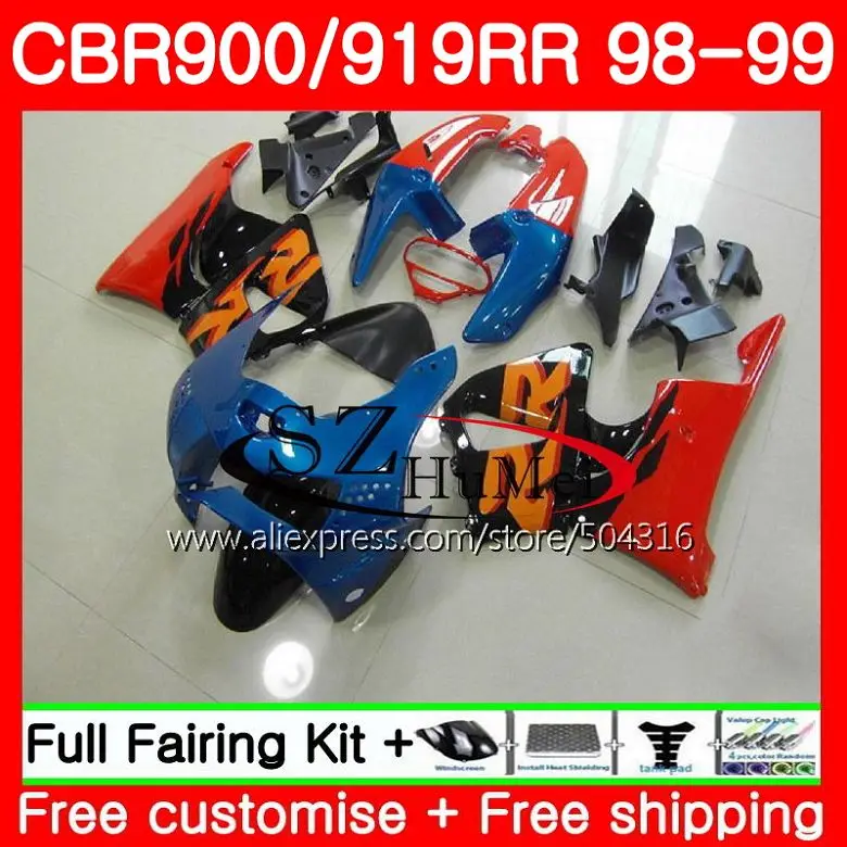 

Body For HONDA CBR 919RR CBR900 RR CBR 919 RR CBR 900RR 57SH15 CBR900RR blue black CBR919RR 98 99 CBR919 RR 1998 1999 Fairings