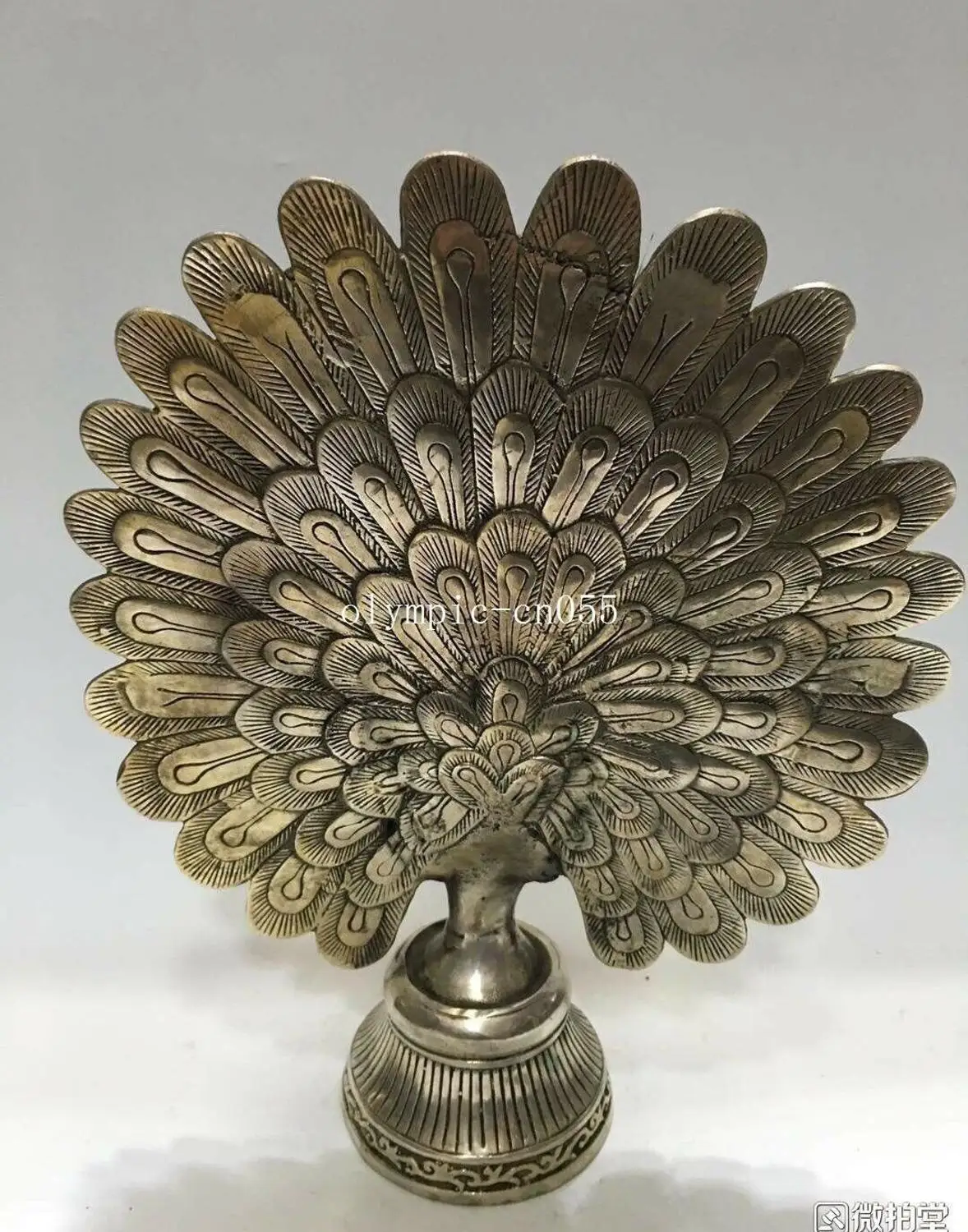

12''tibetan copper silver-plated auspicious animal bird proud as a peacock