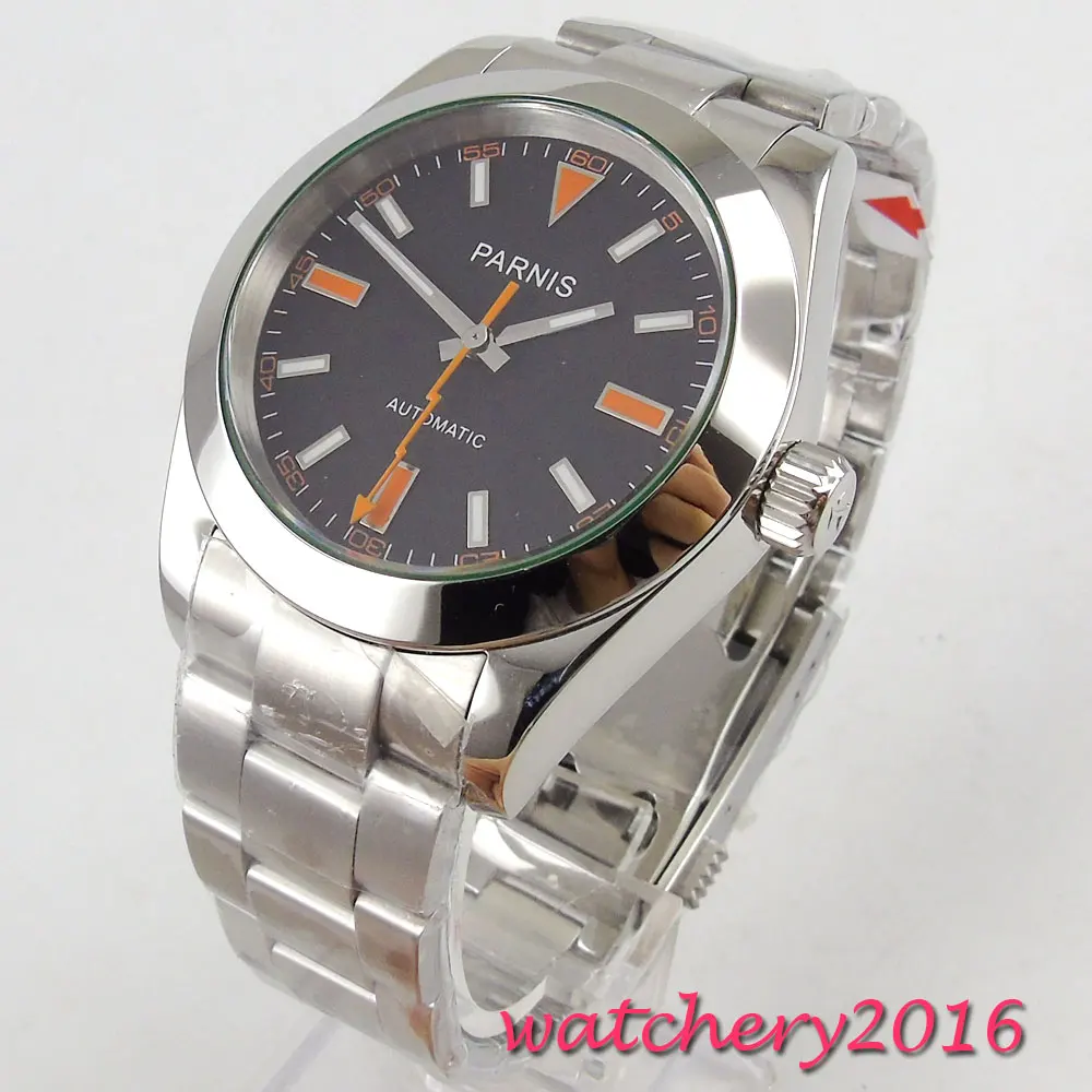 Новейший популярный топ бренд класса люкс 40 мм Parnis черный циферблат развернуть Мужские t застежка автоматическое механическое движение мужские наручные часы