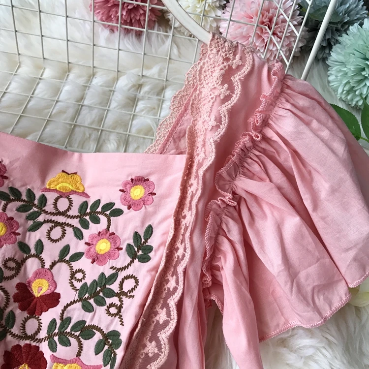 ALPHALMODA милое летнее платье с цветочной вышивкой, женское эластичное тонкое платье с завышенной талией и расклешенными рукавами, ТРАПЕЦИЕВИДНОЕ Повседневное платье