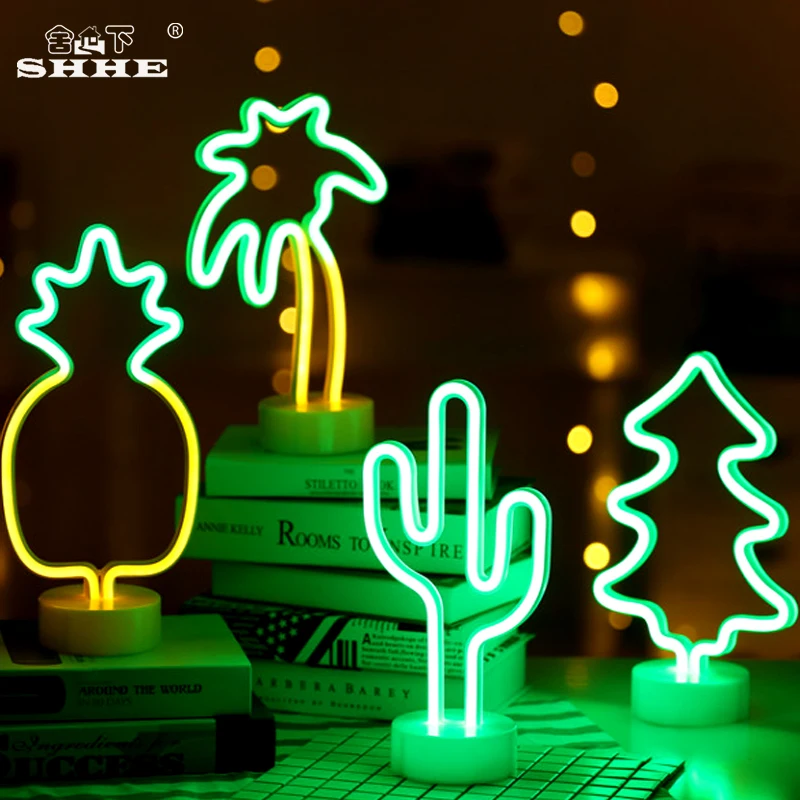 

Neon Sign Table LED Night Light Cactus Coconut Tree Christmas Tree Pineapple Neon Desk Table Lamp Light for Festival Party Decor