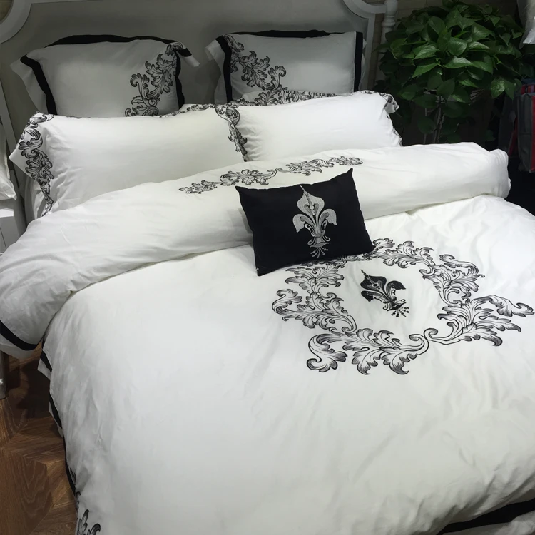 Белый вышитый Комплект постельного белья роскошный однотонный пододеяльник