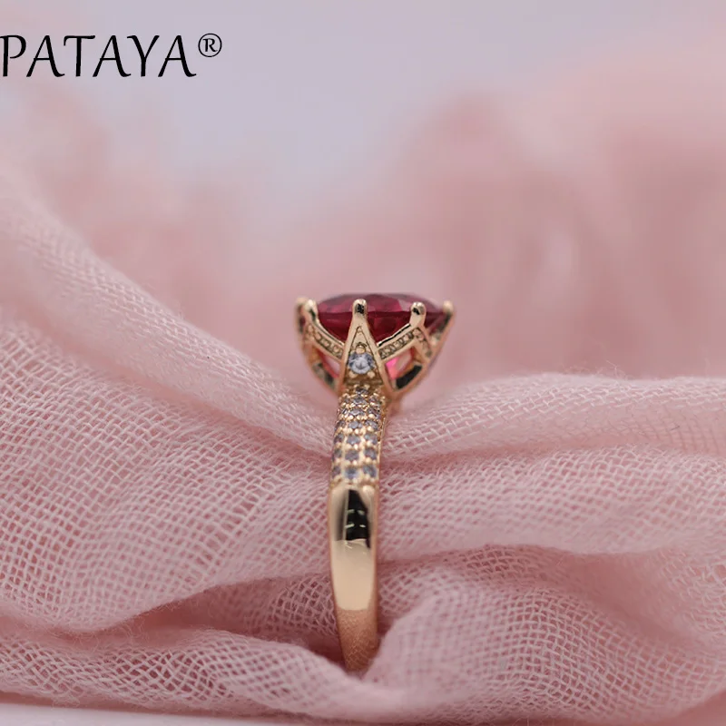 PATAYA, Новое поступление, женское ювелирное изделие для свадебной вечеринки, тонкое, Трендовое, 585, розовое золото, микро-воск, инкрустация, большие, круглые, синие, натуральный циркон, кольца