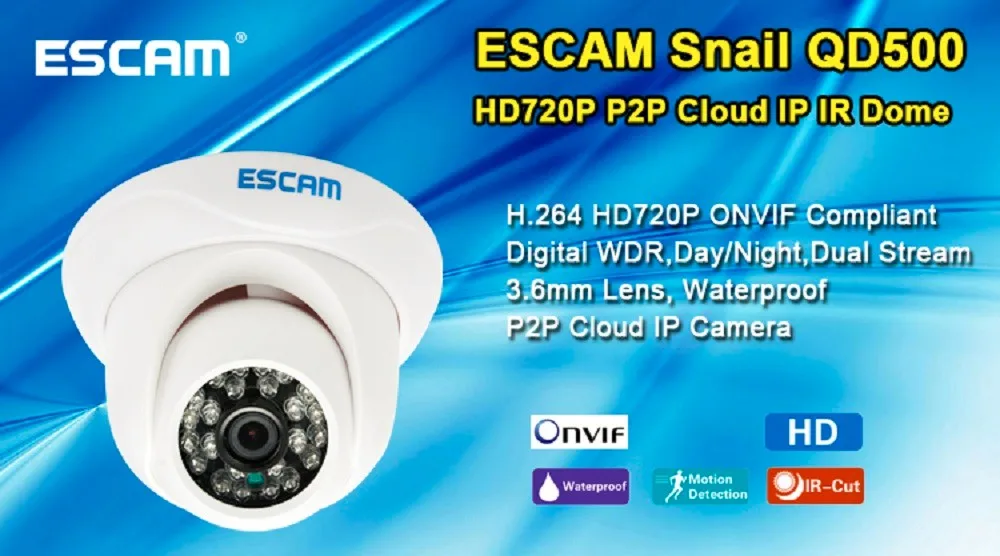 Escam Улитка QD500 onvif Крытый камеры p2p hd камера видеонаблюдения Маскировка конфиденциальности и ночного видения камера fuction